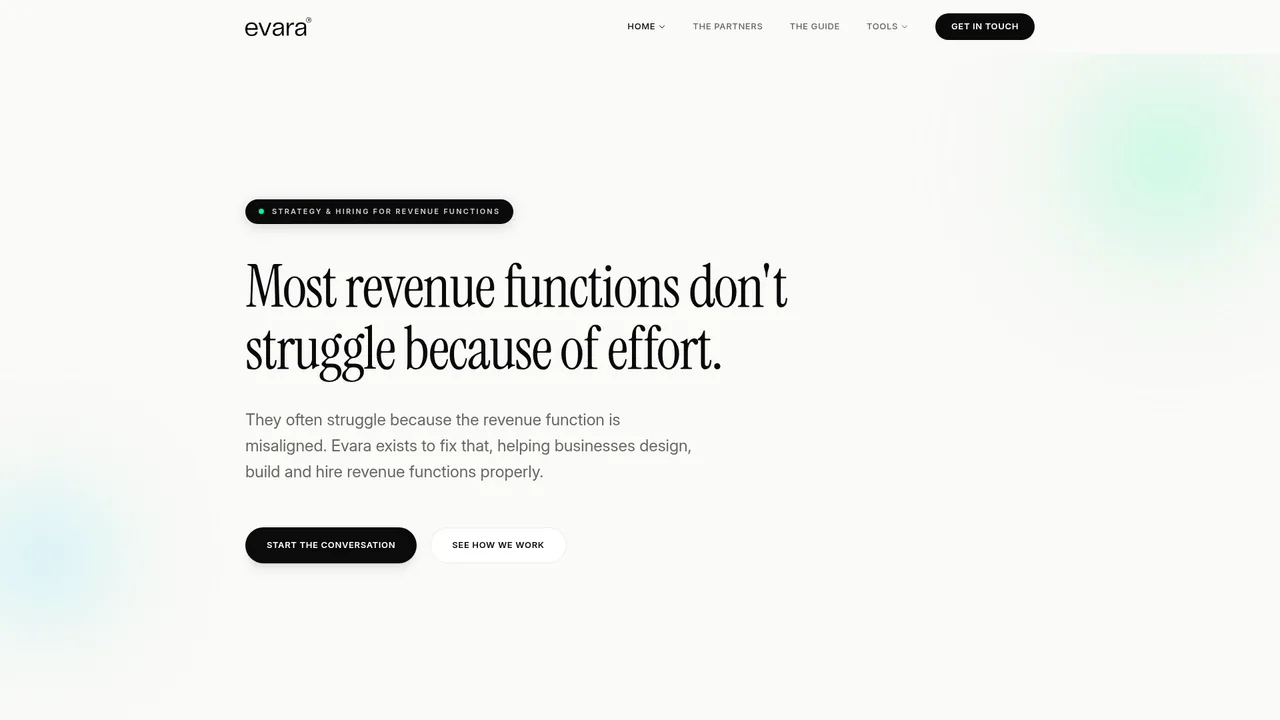 Evara revenue consultancy website homepage design